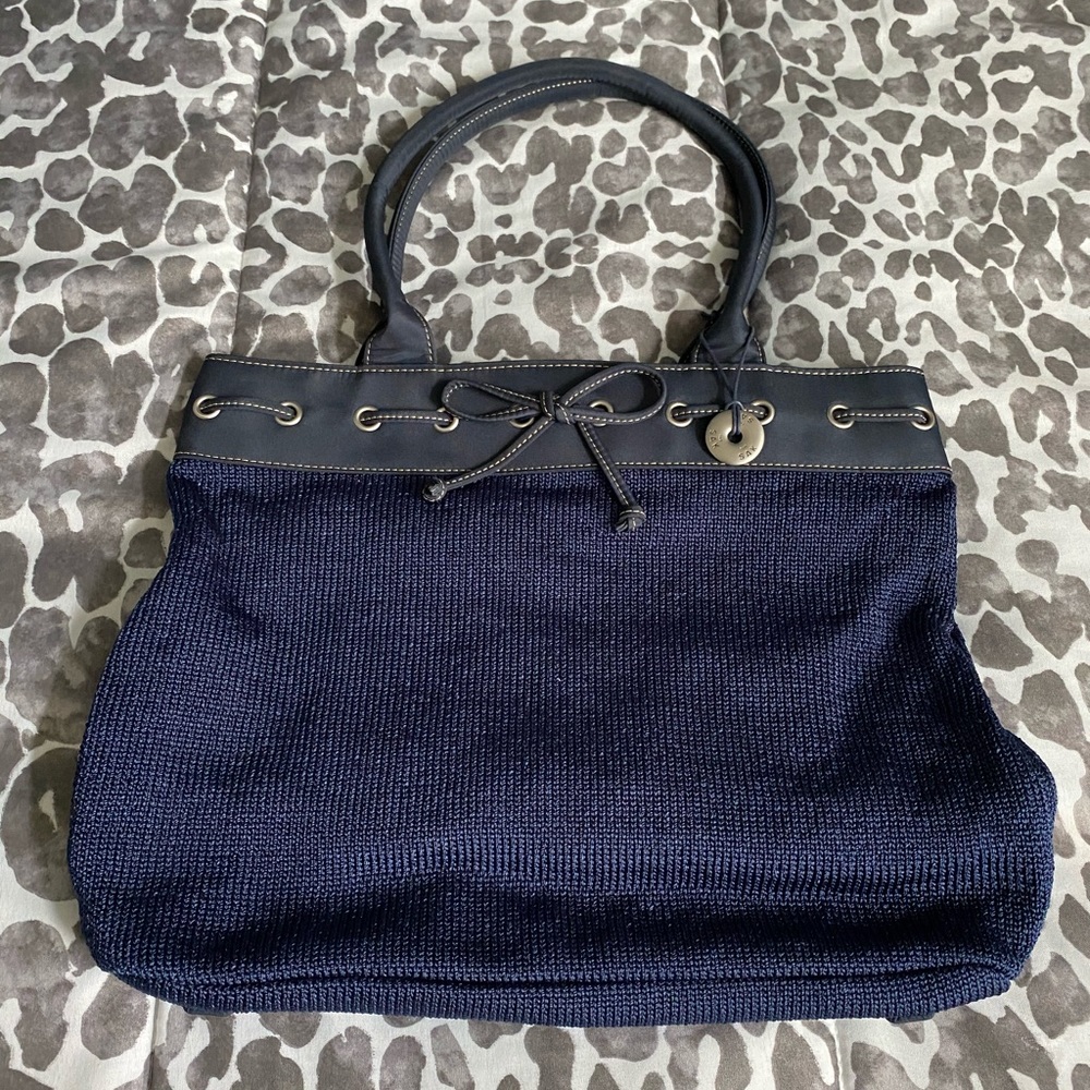 The Sak navy blue crochet shoulder bag